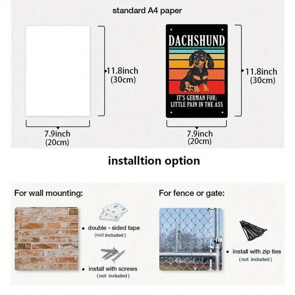 Metal Tin Sign • Black & Tan Doxie •Dachshund, German For Little Pain In The Ass - Picture 3 of 8